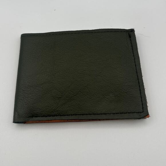Handmade Camo Green Brown Leather Wallet Oaxaca Minimalist - Picture 3 of 11